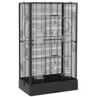 pawhut jaula para pajaros 61x365x98 cm con 8 puertas 5 perchas bandeja extraible y 4 comederos para periquitos pinzones negro   aosom espana