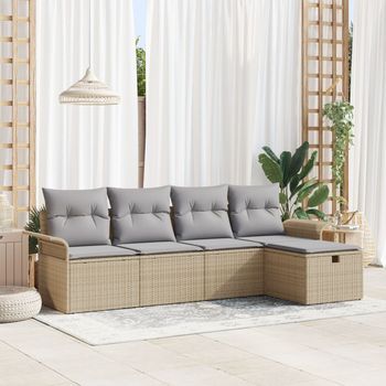 Juego De Sofá De Jardín De 5 Piezas Con Cojines Beige Poliratán V0622 Unico / Beige