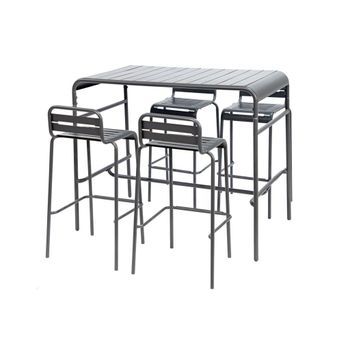 Mesa Alta De Jardín Con 4 Sillas Altas De Acero, Antracita
