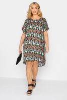 yours vestido recto negro de flores y hojas mujer curvy y tallas grandes yours