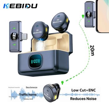 Micrófono Lavalier inalámbrico KEBIDU con doble reducción de ruido, sonido HiFi, 1 a 2, micrófono magnético mini para grabación de video y transmisión en vivo