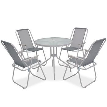 Conjunto Comedor Jardin 6 Uds | Mueble Jardin Mesa Y Sillas Acero Y Textilene Gris