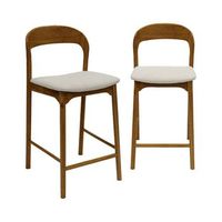 taburete de bar vintage de madera de hevea y tela set de 2 nogal