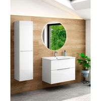 mueble de bano suspendido con lavabo ceramico  2 cajones con cierre amortiguado y organizador  80 cm - blanco brillo - cromo brillo