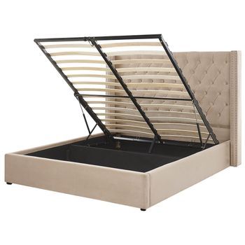 Cama Con Almacenaje De Terciopelo Beige Plateado 160 X 200 Cm Cabecero Lubbon