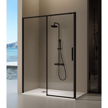Frontal De Ducha + Puerta Corredera Delta Negro 112-113 Cm