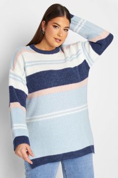 Yours Luxury Jersey Largo De Punto De Rayas Azules, Mujer Curvy Y Tallas Grandes, Yours Luxury Capsule Collection