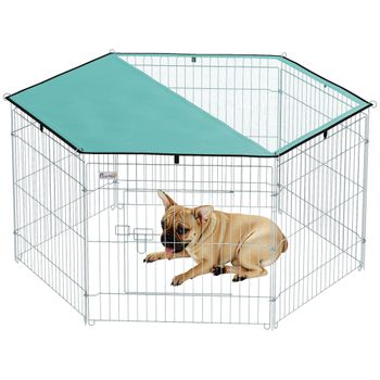PawHut Parque para Perros 6 Paneles Plegables Valla Metálica con Puerta con Pestillo y Toldo Superior 59x60 cm Plata   Aosom España