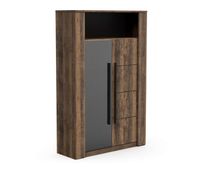vitrina salon monaco en color roble saloon y negro 114x176x40 cm