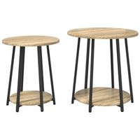 2 piezas conjunto de mesas auxiliar  mesa de apoyoes roble sonoma y negro