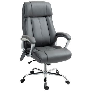 HOMCOM Silla de Oficina con Masaje Calor Lumbar Altura Ajustable e Inclinación Tapizada en Cuero Sintético 66x72x113-121cm Gris