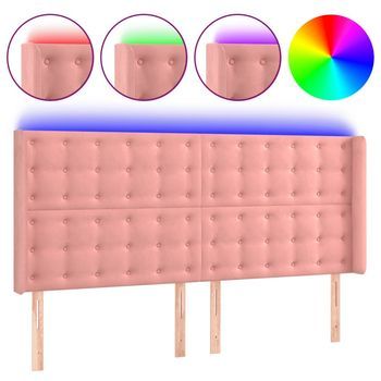 Cabecero Cama Con Led | Panel De Cabecera De Terciopelo Rosa 183x16x118/128 Cm