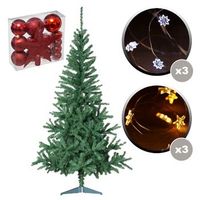 abeto verde 180 cm  18 piezas rojas  6 guirnaldas 20 led para interiores