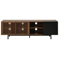 mueble de tv efecto nogal y negro con puertas de rejilla 160cm