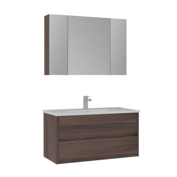 Conjunto De Mueble Con Lavabo Y Espejo (2 Piezas)  - 100 X 16 X 52 Cm - Nogal