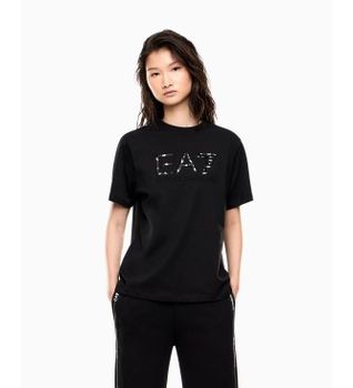 EA7 para mujer. 7W001096_AF21636 Camiseta de punto Logo Series negro (S), Casual, Algodón, Manga corta
