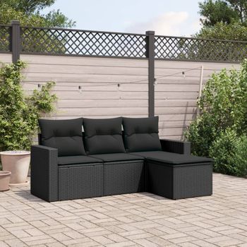 Conjunto De Sofás Jardín 4 Uds | Mueble Jardin Mesa Y Sillas Con Cojines Ratán Sintético Negro Cfw223841