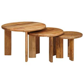 Mesas De Café Nido 3 Pcs Marrón Madera De Mango Maciza Vidaxl