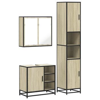 Set De Mueble De Baño | Armarios De Baño 3 Uds Madera Contrachapada Roble Sonoma