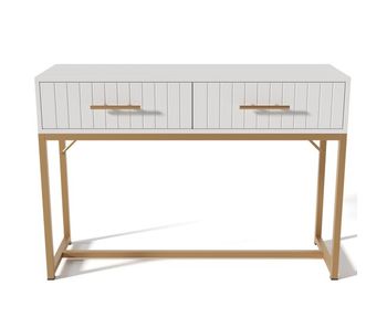Tocador decorado con rayas verticales - al. 75 cm - con 2 cajones y base de metal - blanco