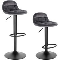 juego de 2 taburetes de bar de terciopelo - altura ajustable de 62 a 83 cm - giro de 360 - gris oscuro