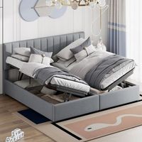 cama contenedor 180 x 200 cm2 x 90 x 200 cm con cabecero - cama modular - apertura lateral - tejido de lino - gris