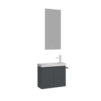Conjunto De Mueble Con Lavabo Y Espejo (2 Piezas)  - 60 X 22 X 50 Cm - Antracita Mate