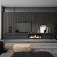 mueble tv efecto madera negro 368x35x45cm chimenea efecto fuego