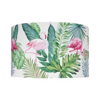Lámpara Colgante Con Forma De Tambor De Tela Blanca Con Hojas Y Flamencos Estampado Estilo Moderno Flamingo