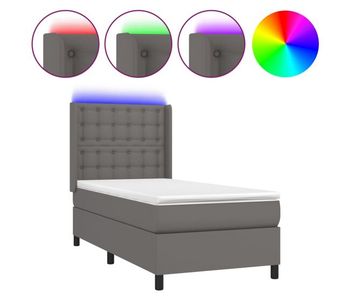 Cama box spring colchón y led cuero sintético gris 100x200 cm botones