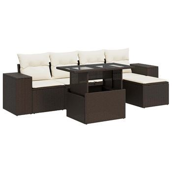 Set Sofás De Jardín 6 Piezas Y Cojines Ratán Sintético Marrón Vidaxl