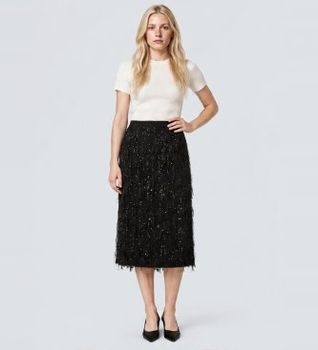 Twinset para mujer. 262TT2082 Falda midi con flecos negro (42), Casual, Poliéster