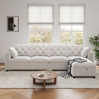 sofa esquinero de 4 plazas con reposabrazos compartimento de almacenaje y bolsillos - 281 x 86 x 71 cm - terciopelo - beige