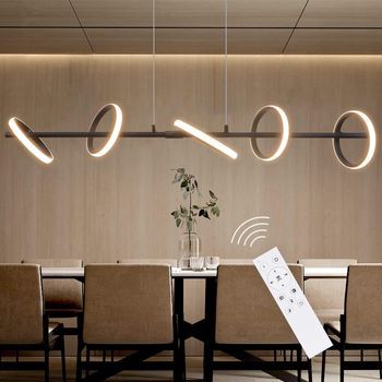 Nettlife Lámpara Colgante Led Moderna Negro Diam.106cm Diseño De Anillo Regulable Con Mando A Distancia 42w Metal Regulable En Altura Para  Salón