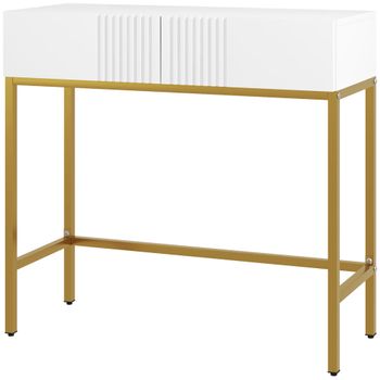 HOMCOM Mesa de Entrada con 2 Cajones y Patas de Acero Antivuelco Mueble de Recibidor para Salón Pasillo 80x31,5x75 cm Blanco   Aosom España