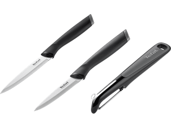 Set de cuchillos - Tefal K2213S Essential, 3 piezas, Cuchillo pelador, multiusos, Pelador, Acero inoxidable, Mango ergonómico, Negro