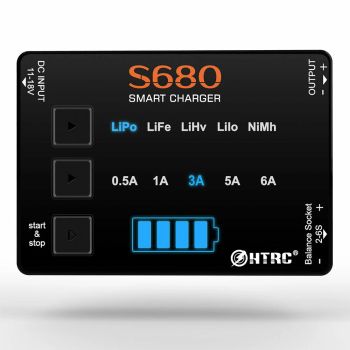Cargador de LiPo HTRC S680 80W 6A AC a DC Mini RC para baterías LiPo/LiFe/LiHv/Lilon/1-15S Nimh de 1-6s con adaptador 15