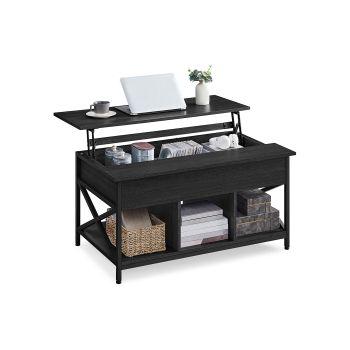 Mesa de Café con Tablero Elevable, Gris Carbón + Negro / 60 x 100 x (48-62) cm