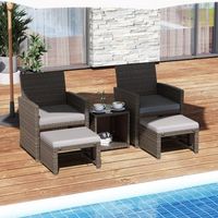 set de 5 muebles de ratan set conversacion de exterior con silla acolchada otomana y mesa baja para jardin patio piscina gris