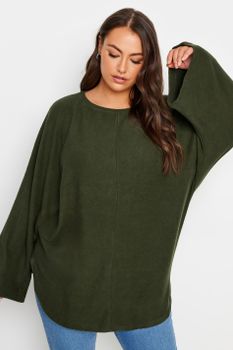 Yours Jersey De Punto Verde Con Manga Murciélago, Mujer Curvy Y Tallas Grandes, Yours