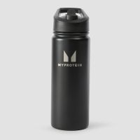 botella de metal reciclado con pestana abatible de myprotein 500ml - negro