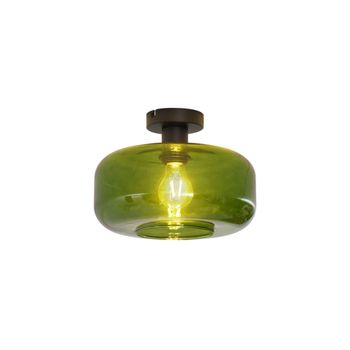 Lámpara techo retro negra cristal verde