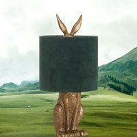 gold hare table lamp with green shade