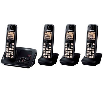 PANASONIC KX-TG6624EB Cordless Phone with Answering Machine - Quad Handsets, Black