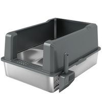 pawhut arenero para gatos de acero inoxidable 85l gran capacidad casa de arena semicerrada 71x508x355 cm gris