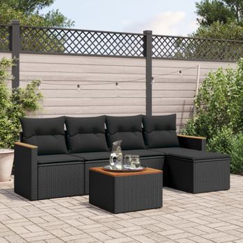 Conjunto De Sofás De Jardín 6 Uds | Mueble Jardin Mesa Y Sillas Y Cojines Ratán Sintético Negro Cfw170569