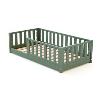 Cama Infantil A Ras De Suelo De Madera Sonho Mini - 70x140 - Verde Salvia - Jurababy