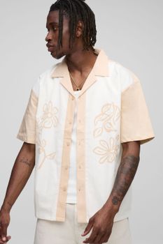Camisa Oversize De Flores Con Solapas, Beige
