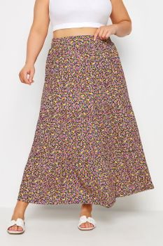 Yours Falda Larga Escalonada Rosa De Florecitas, Mujer Curvy Y Tallas Grandes, Yours