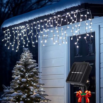 Aigostar Cortina Luces Navidad Exterio Para Exteriores, 3M+5M*0.4M 100 LED 8 Modos, Luces Navidad Cortina IP65 Luces LED de Cortina de Carámbano Para Bodas, Fiestas, Navidad, Blanco Frio